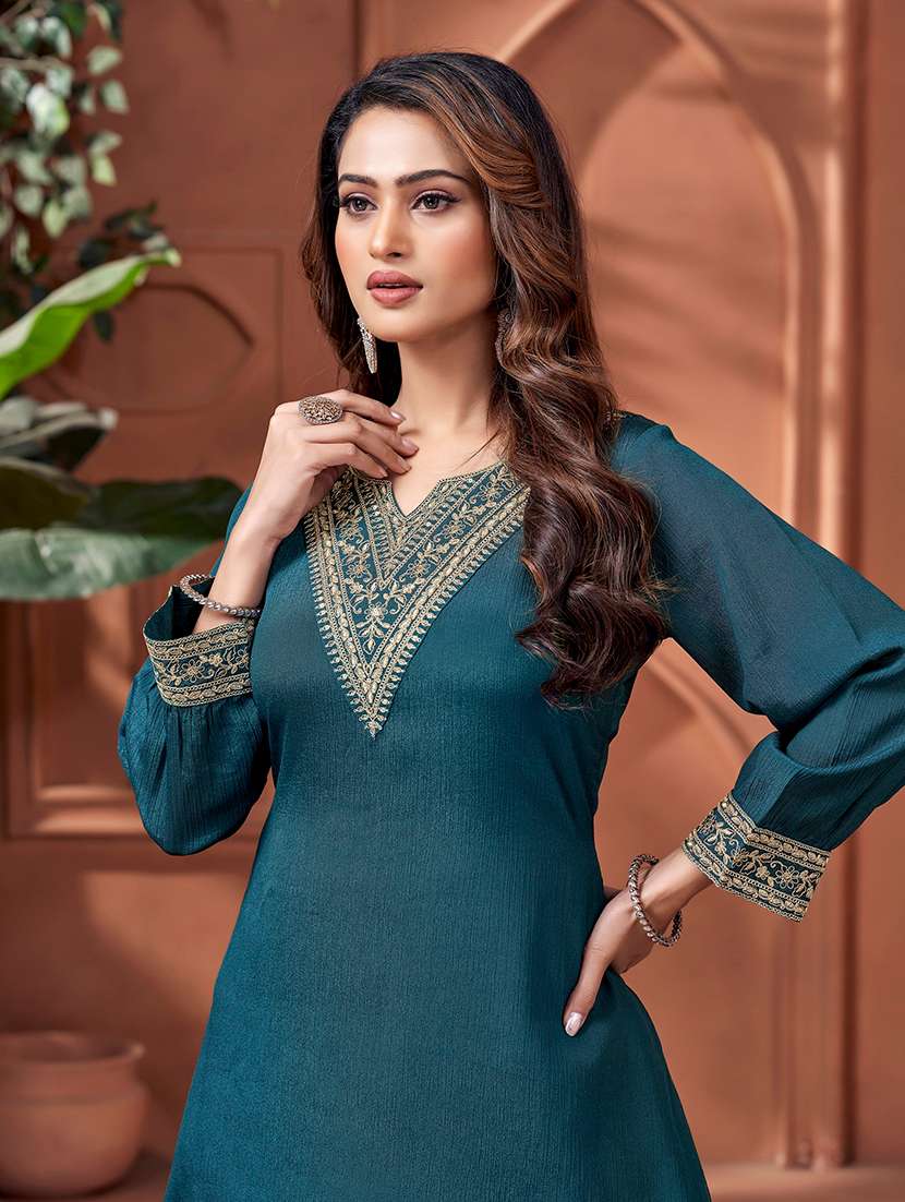 women embroidered long sleeves kurta palazzo set - 22577437 -  Standard Image - 1