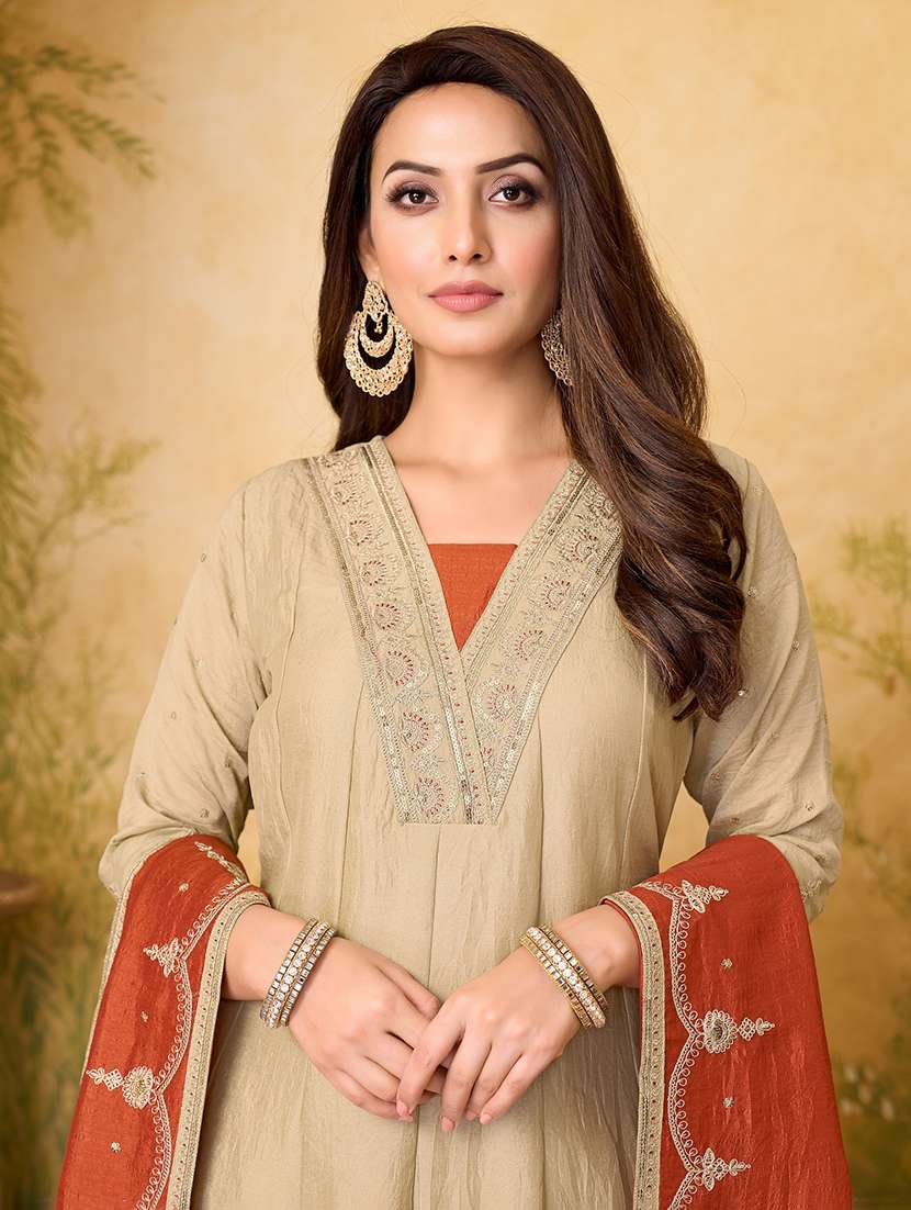 women embroidered three quarter sleeves kurta pant set with dupatta - 22577440 -  Standard Image - 1