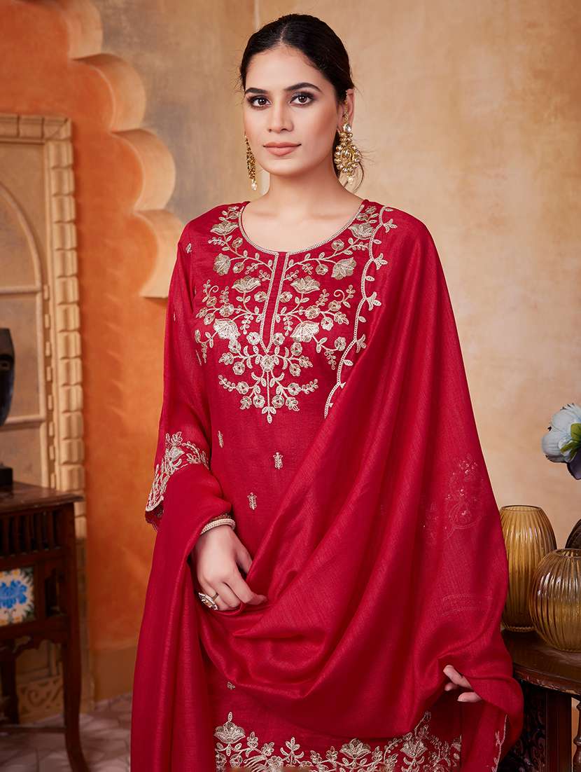 women embroidered three quarter sleeves kurta palazzo set with dupatta - 22577448 -  Standard Image - 1