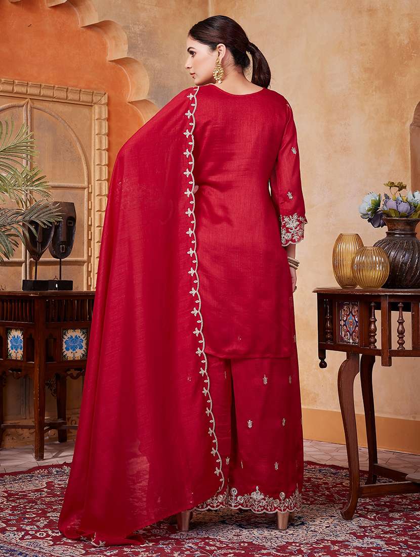 women embroidered three quarter sleeves kurta palazzo set with dupatta - 22577448 -  Standard Image - 4
