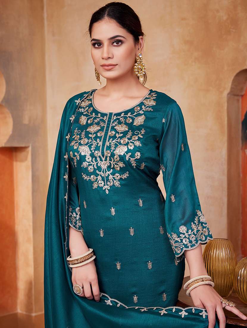 women embroidered three quarter sleeves kurta palazzo set with dupatta - 22577449 -  Standard Image - 1