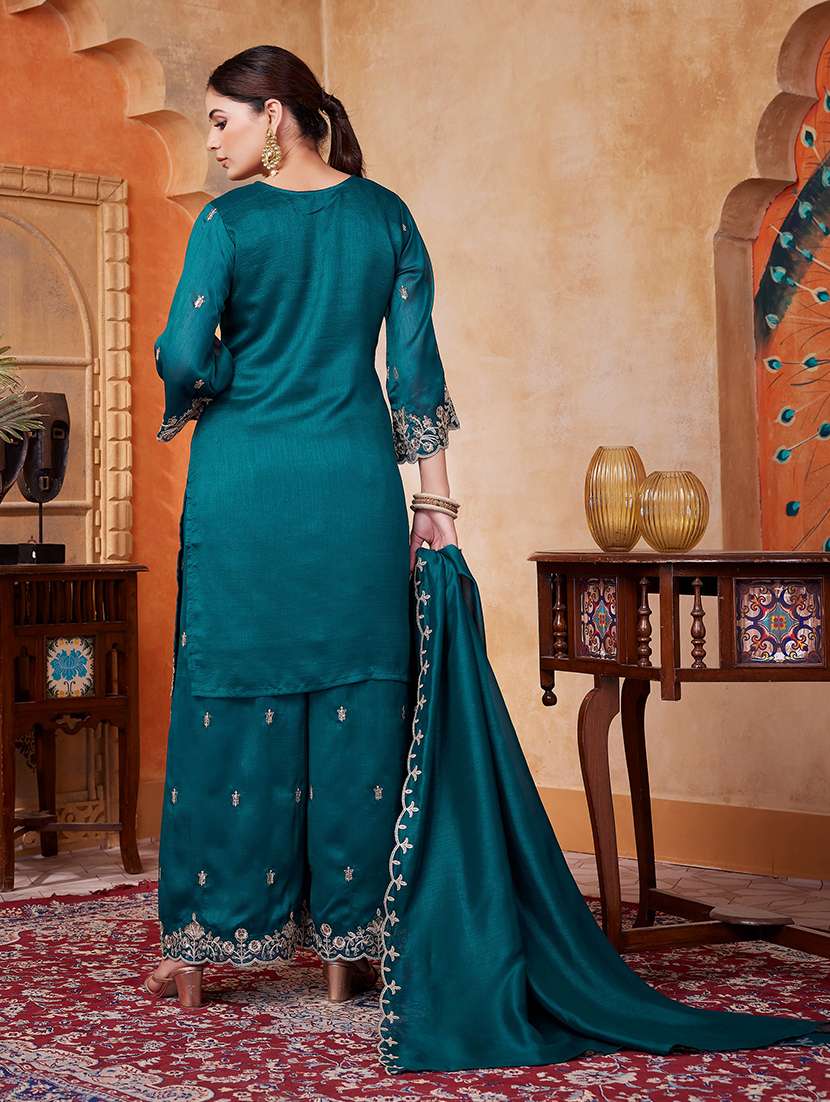 women embroidered three quarter sleeves kurta palazzo set with dupatta - 22577449 -  Standard Image - 4