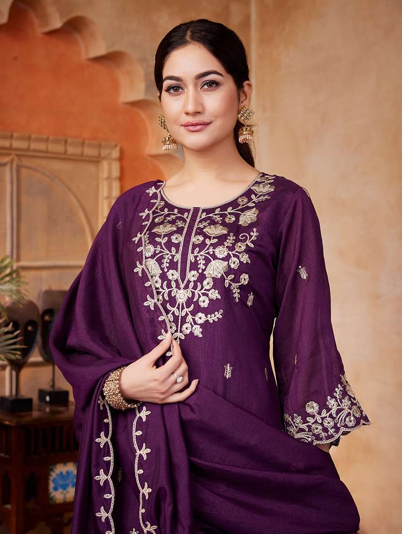 Women Embroidered Three Quarter Sleeves Kurta Palazzo Set With Dupatta - 22577450 -  Standard Image - 1