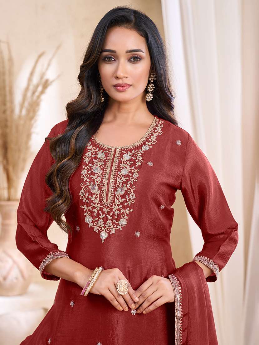 women embroidered three quarter sleeves kurta palazzo set with dupatta - 22577454 -  Standard Image - 1