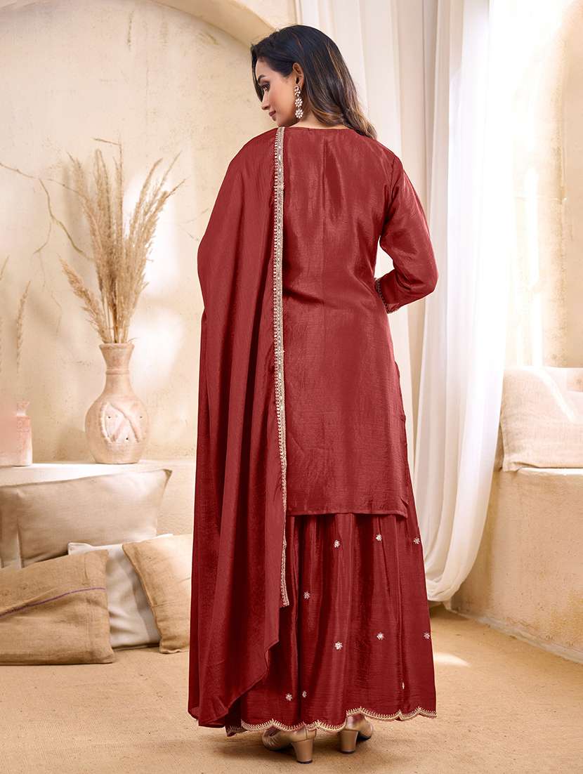 women embroidered three quarter sleeves kurta palazzo set with dupatta - 22577454 -  Standard Image - 4