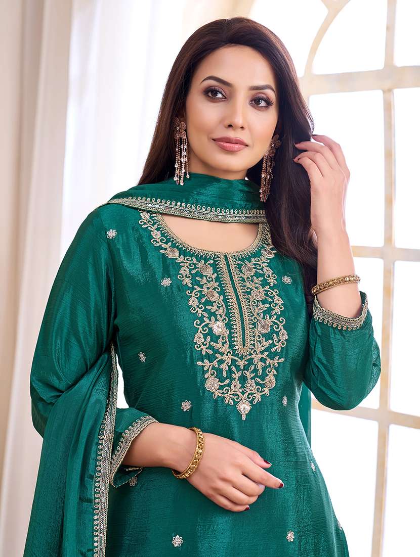 women embroidered three quarter sleeves kurta palazzo set with dupatta - 22577455 -  Standard Image - 1