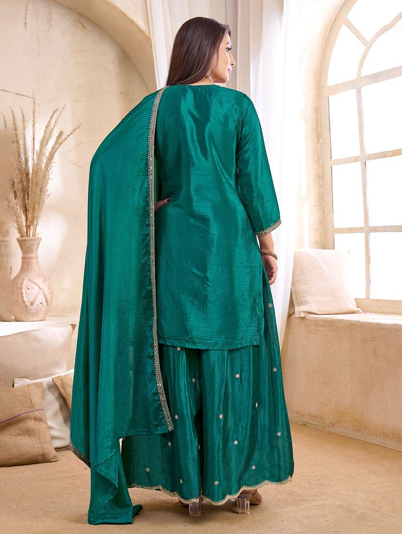 women embroidered three quarter sleeves kurta palazzo set with dupatta - 22577455 -  Standard Image - 4