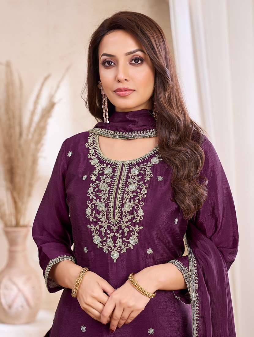 women embroidered three quarter sleeves kurta palazzo set with dupatta - 22577456 -  Standard Image - 1