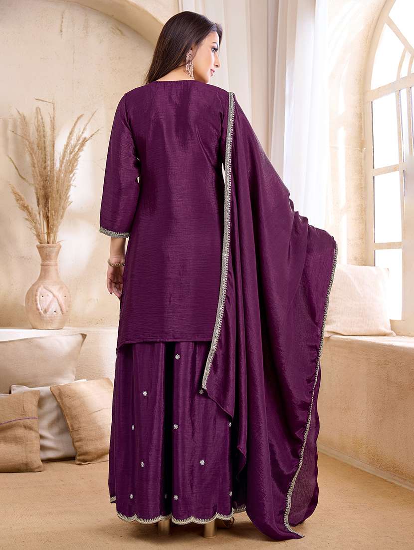 women embroidered three quarter sleeves kurta palazzo set with dupatta - 22577456 -  Standard Image - 4