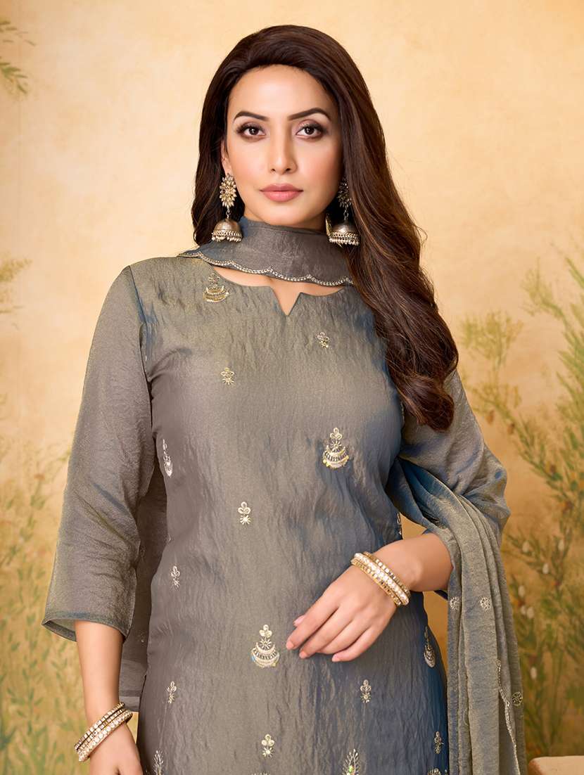 women embroidered three quarter sleeves kurta palazzo set with dupatta - 22577457 -  Standard Image - 1