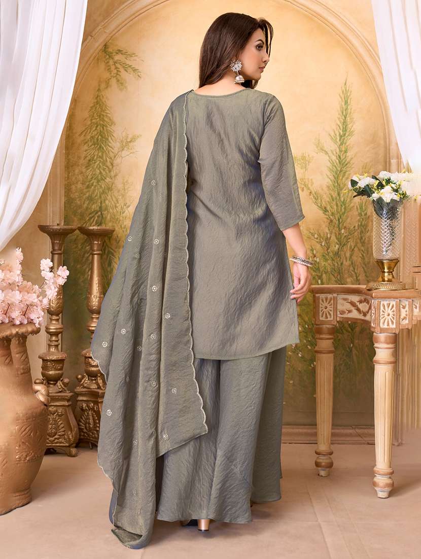 women embroidered three quarter sleeves kurta palazzo set with dupatta - 22577457 -  Standard Image - 4