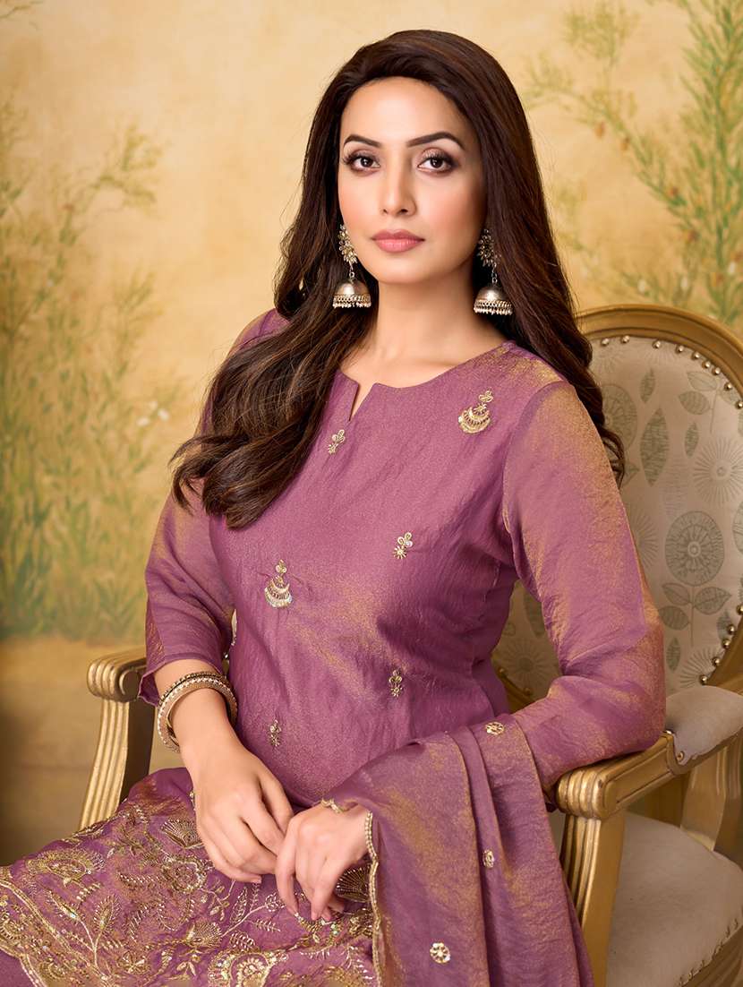women embroidered three quarter sleeves kurta palazzo set with dupatta - 22577458 -  Standard Image - 1