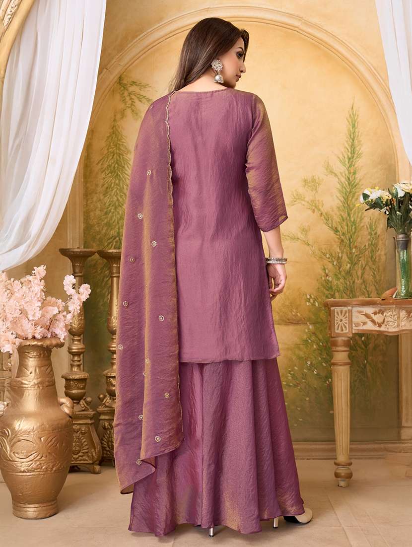women embroidered three quarter sleeves kurta palazzo set with dupatta - 22577458 -  Standard Image - 4