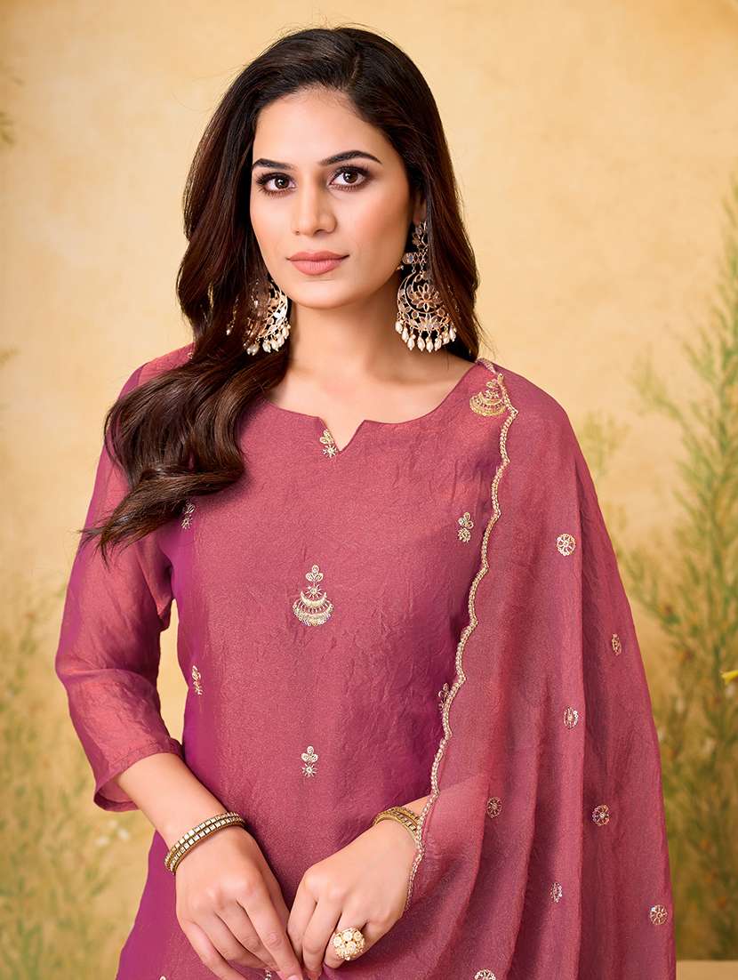 women embroidered three quarter sleeves kurta palazzo set with dupatta - 22577459 -  Standard Image - 1