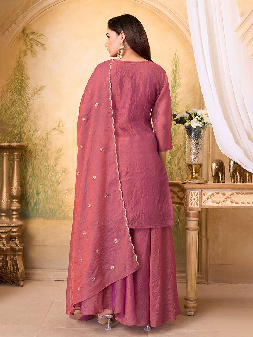 women embroidered three quarter sleeves kurta palazzo set with dupatta - 22577459 -  Standard Image - 4