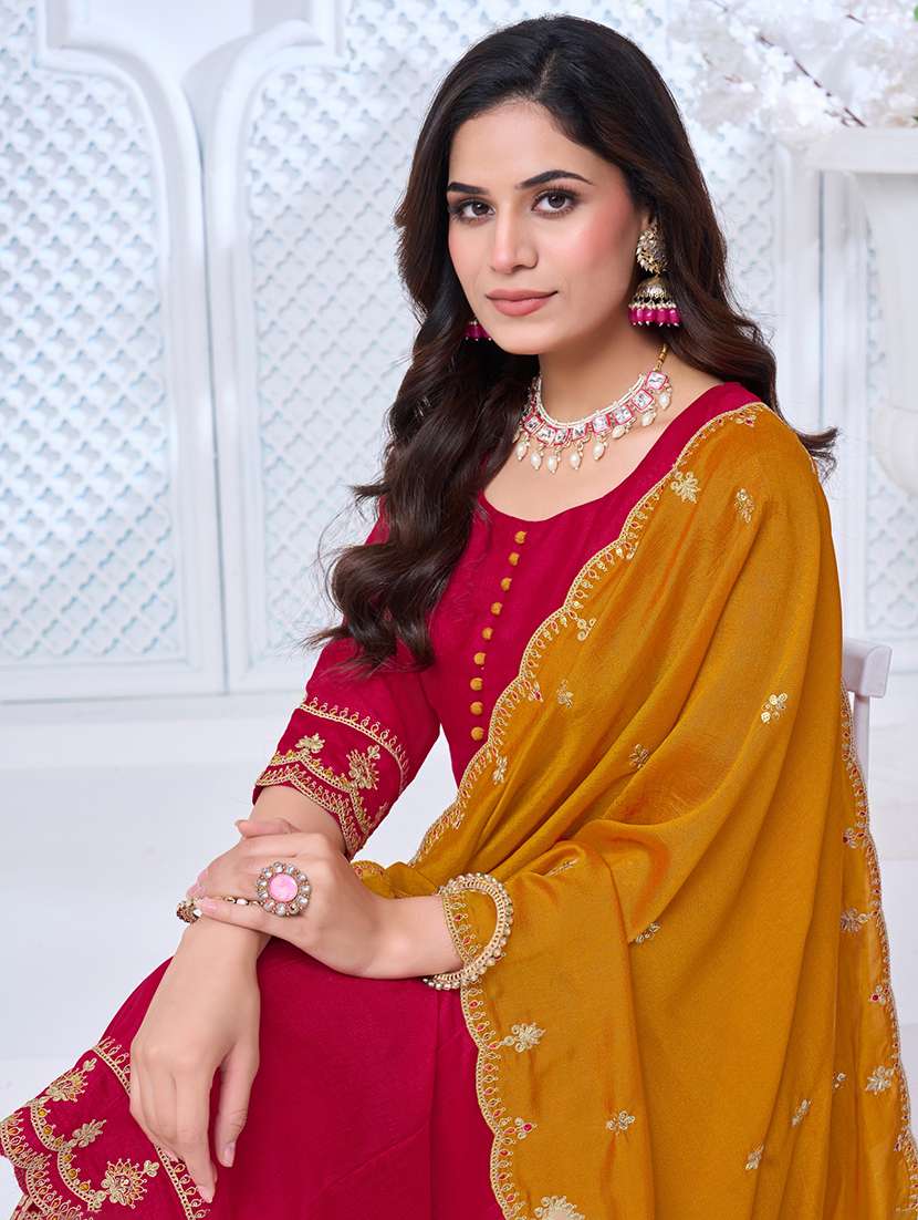 women embroidered three quarter sleeves kurta pant set with dupatta - 22577461 -  Standard Image - 1