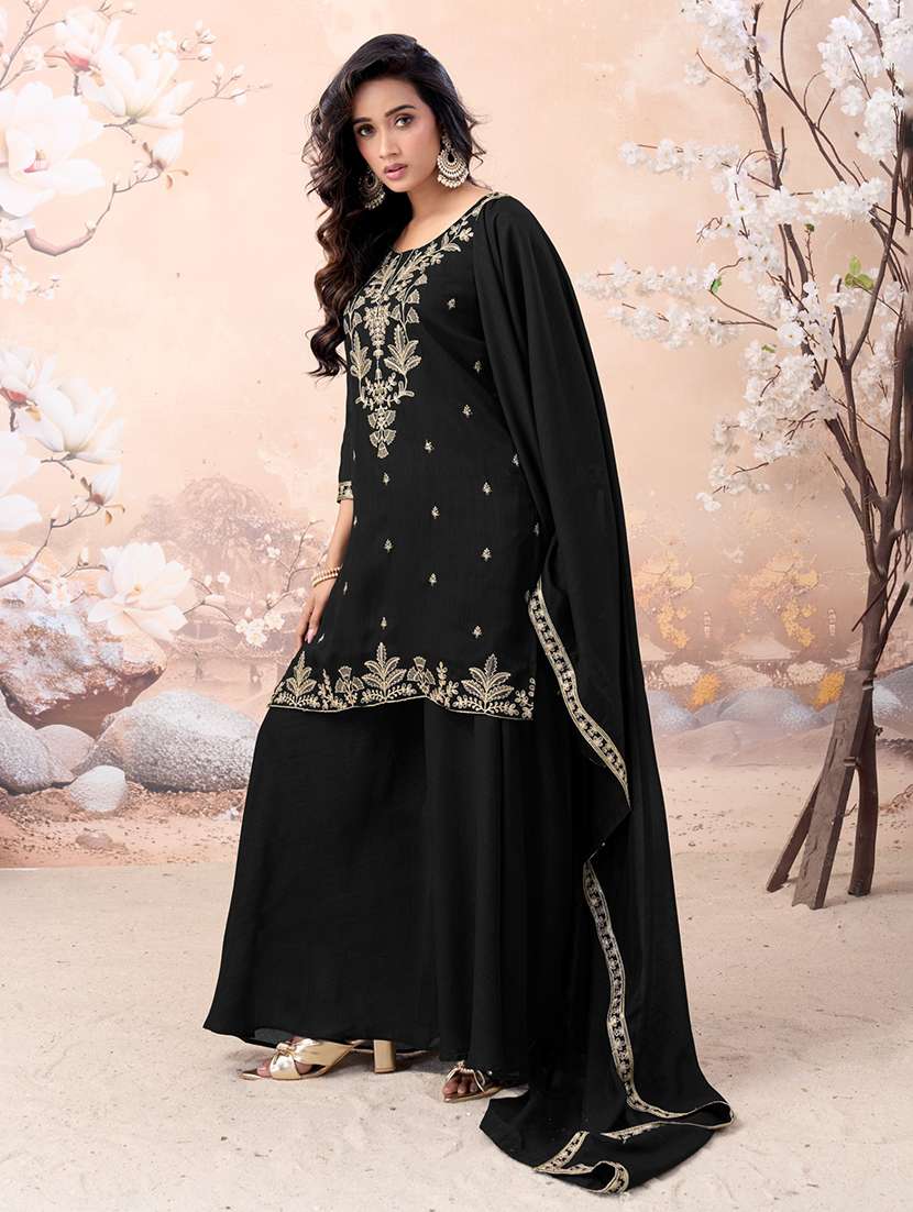 women embroidered three quarter sleeves kurta palazzo set with dupatta - 22577468 -  Standard Image - 1
