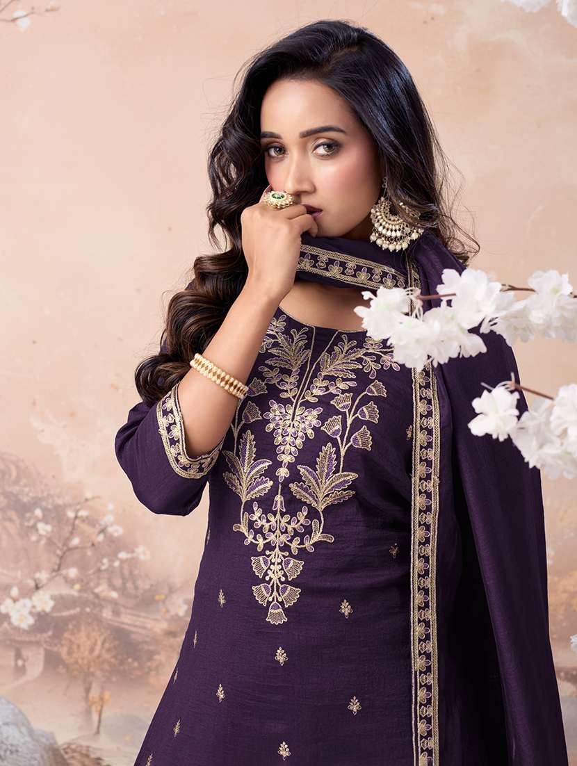 women embroidered three quarter sleeves kurta palazzo set with dupatta - 22577470 -  Standard Image - 1