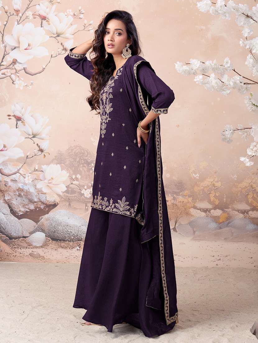 women embroidered three quarter sleeves kurta palazzo set with dupatta - 22577470 -  Standard Image - 4