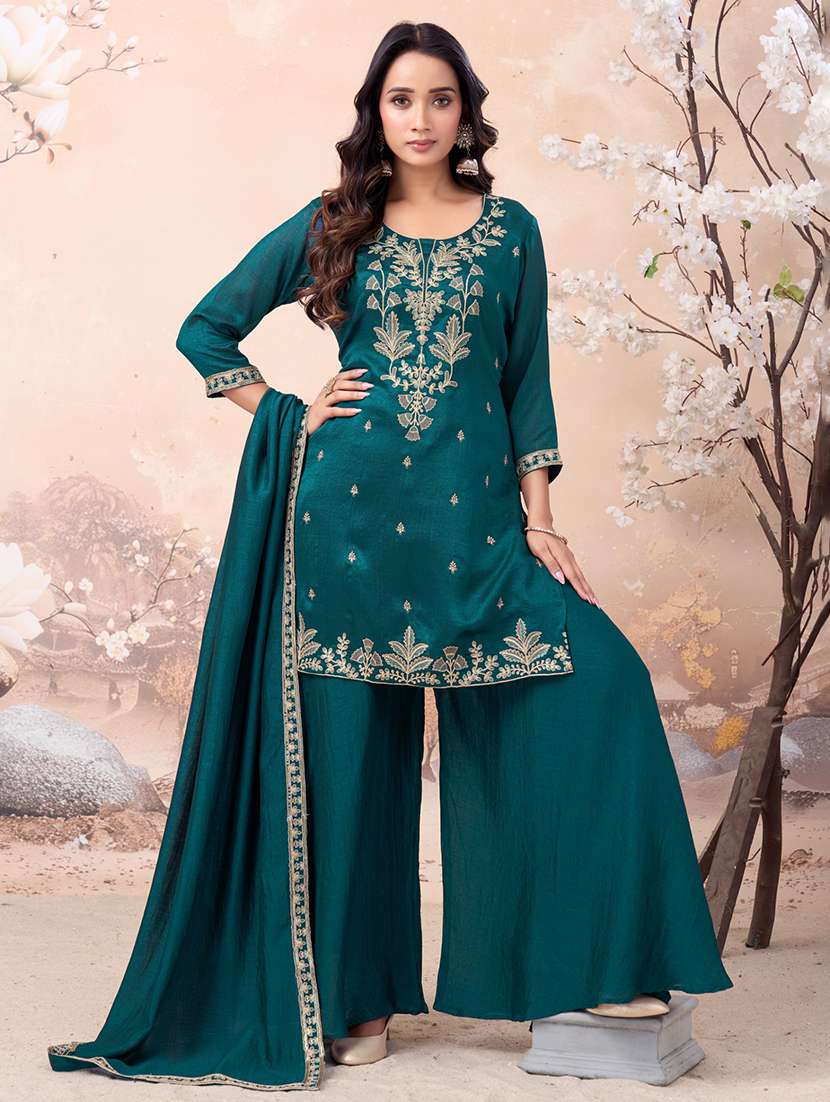 women embroidered three quarter sleeves kurta palazzo set with dupatta - 22577471 -  Standard Image - 1