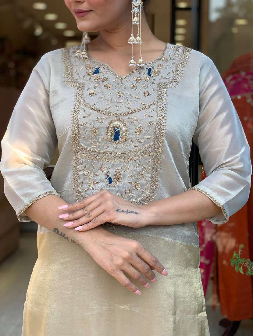 women embroidered three quarter sleeves kurta palazzo set with dupatta - 22577487 -  Standard Image - 1