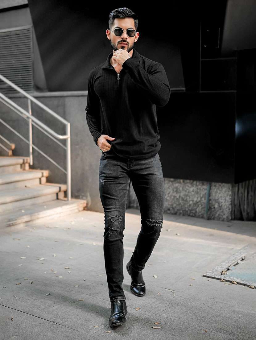 men textured long sleeves polo t-shirt - 22577554 -  Standard Image - 4