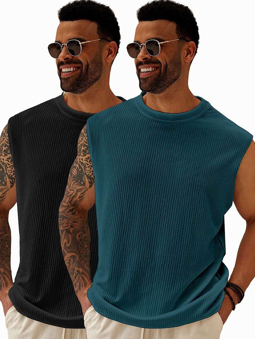 men pack of 2 textured sleeveless oversized t-shirt - 22577721 -  Standard Image - 1