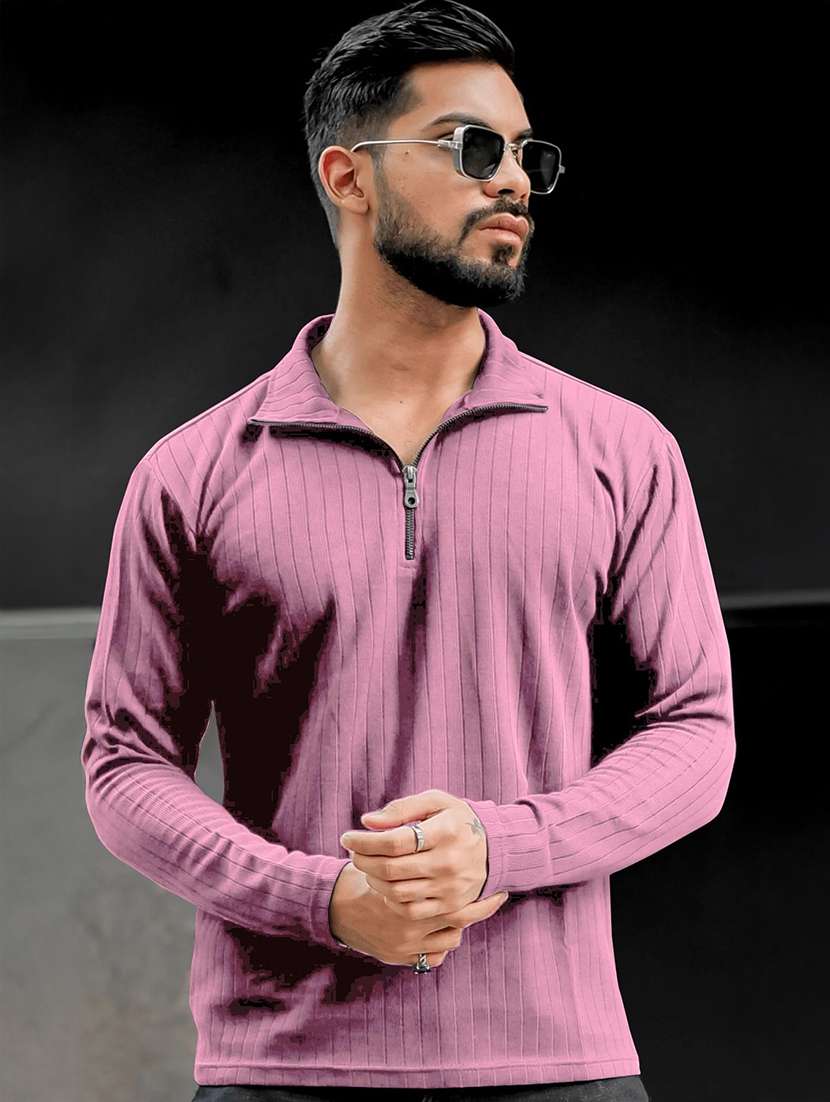 men textured long sleeves polo t-shirt