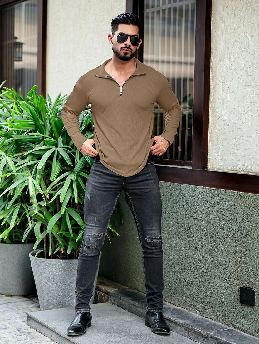 men textured long sleeves polo t-shirt - 22577799 -  Standard Image - 4
