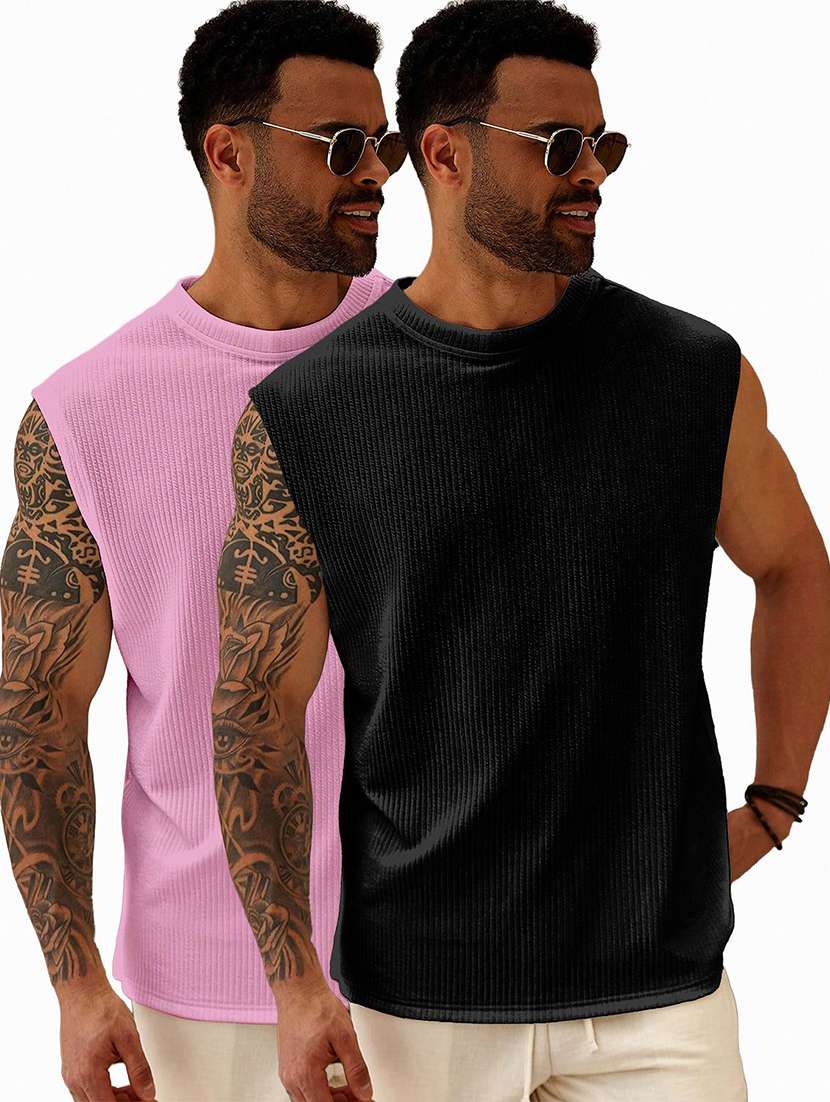 Men Pack Of 2 Textured Sleeves Oversized T-shirt - 22577861 -  Standard Image - 1