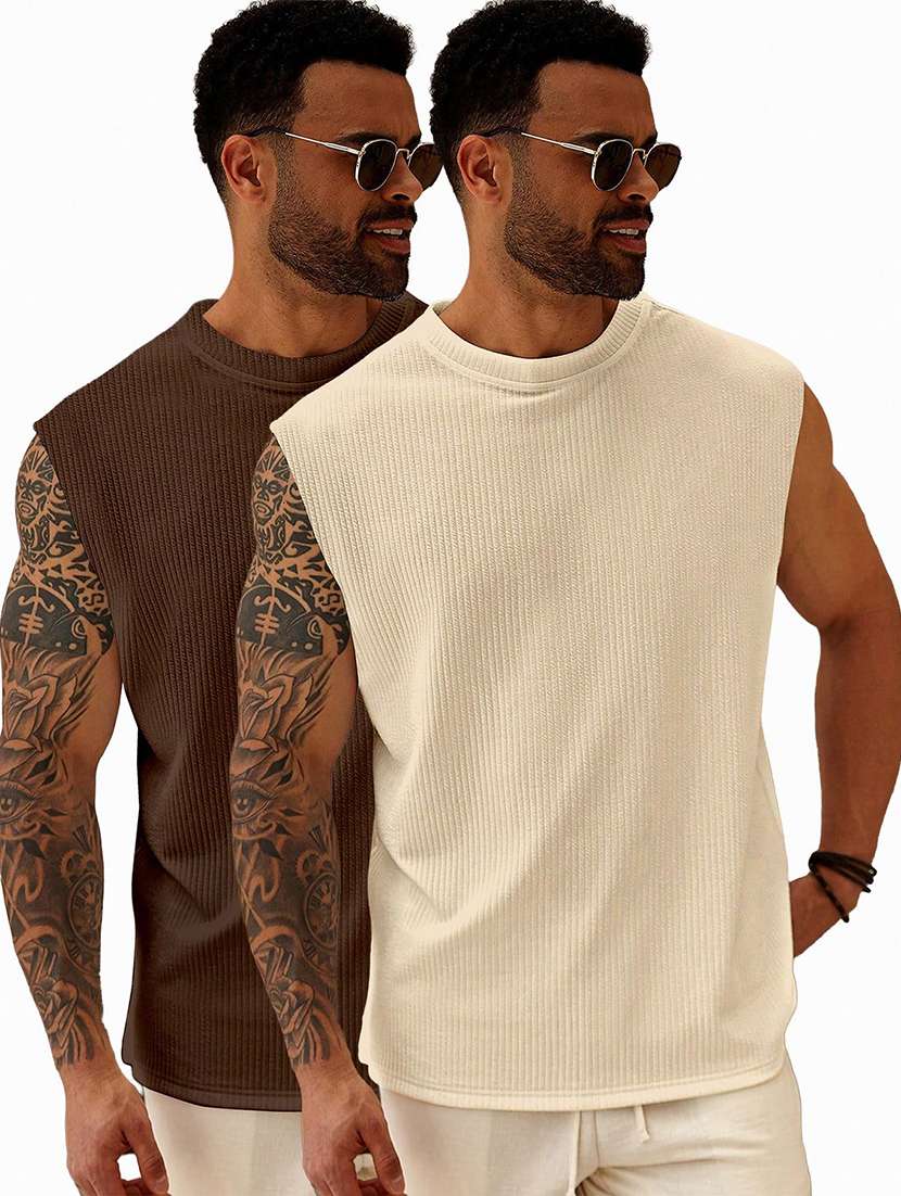 men pack of 2 textured sleeveless oversized t-shirt - 22577878 -  Standard Image - 1
