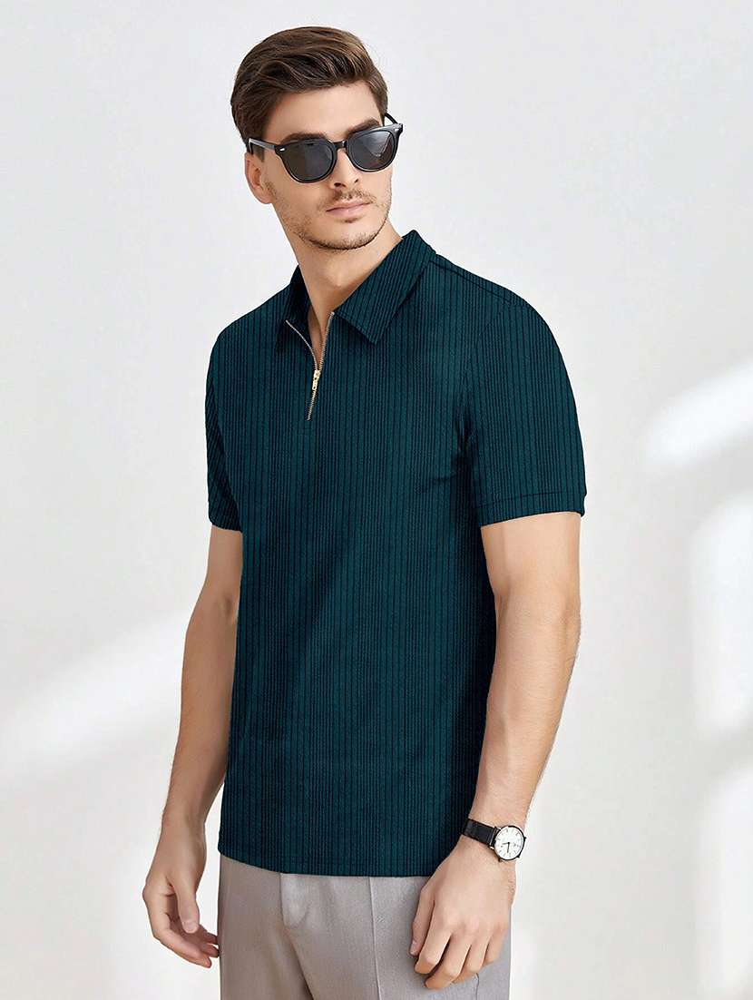 men textured short sleeves polo t-shirt