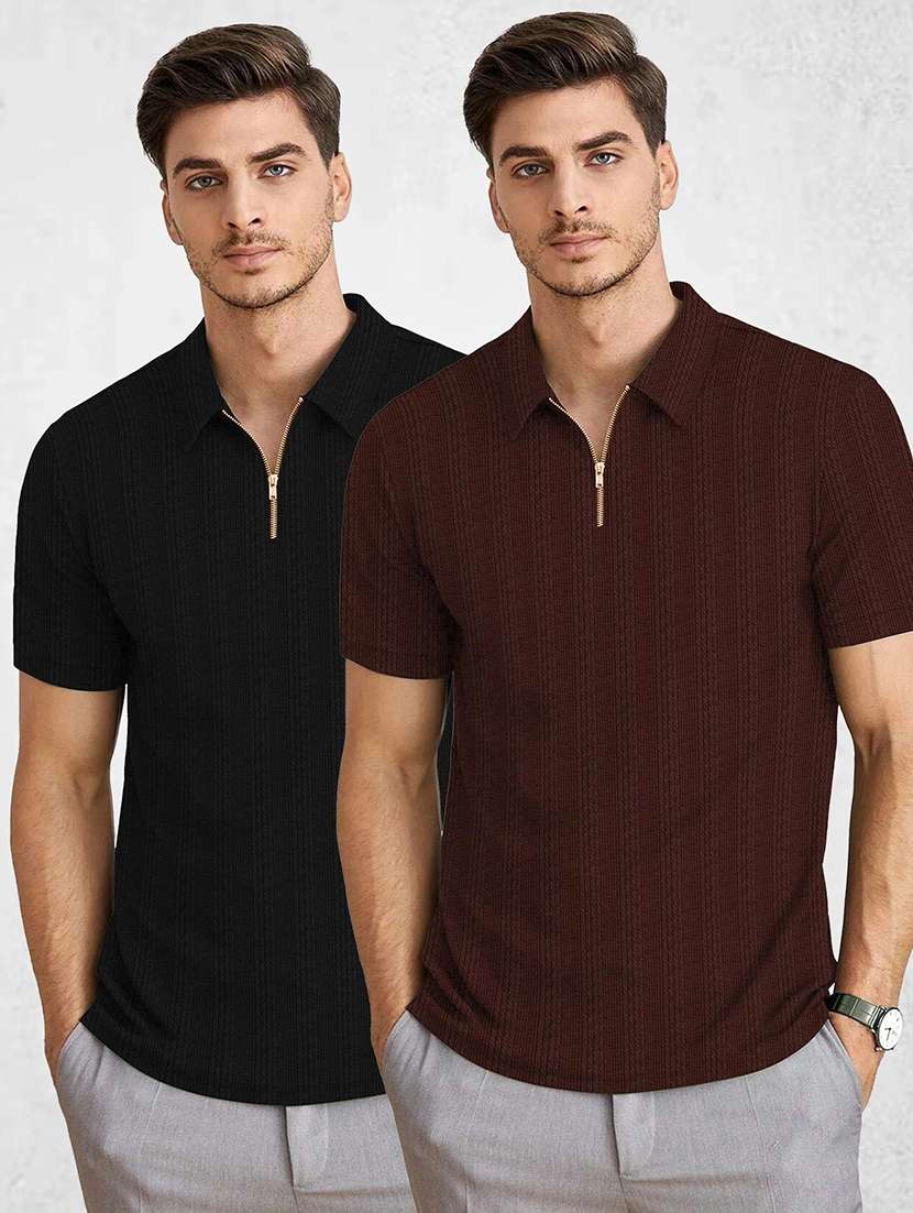 Men Pack Of 2 Textured Short Sleeves Polo T-shirt - 22578053 -  Standard Image - 1