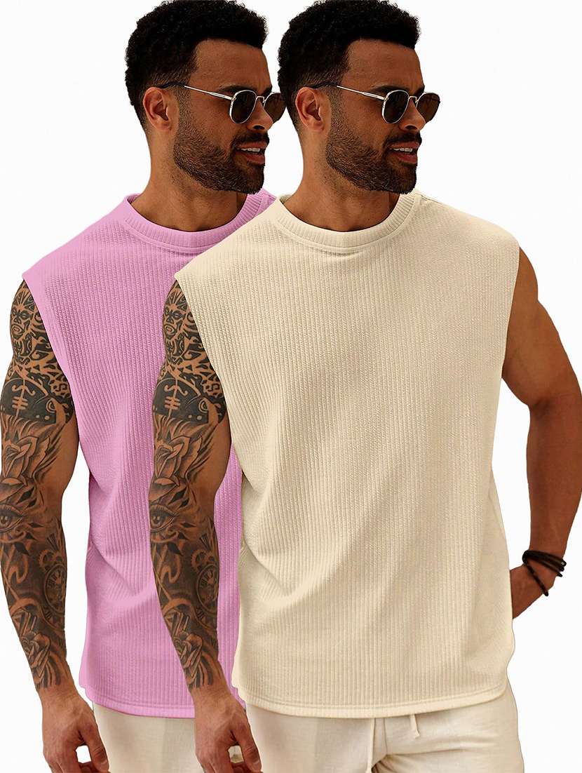 men pack of 2 textured sleeveless oversized t-shirt - 22578126 -  Standard Image - 1