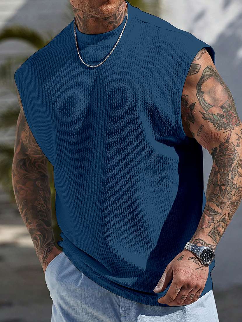 men textured sleeveless oversized t-shirt - 22578129 -  Standard Image - 1