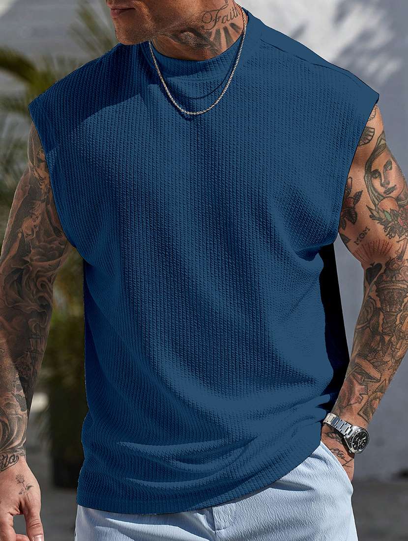 men textured sleeveless oversized t-shirt - 22578129 -  Standard Image - 4