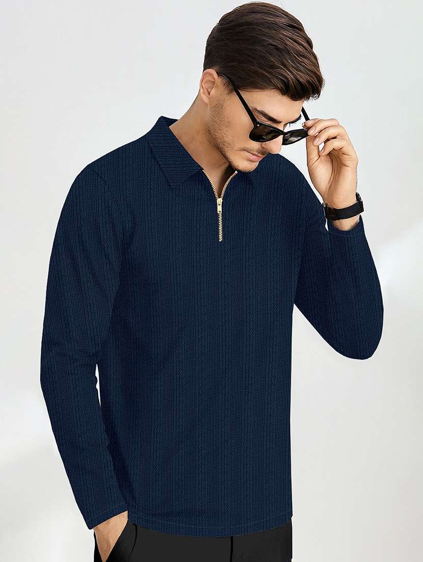 men textured long sleeves polo t-shirt