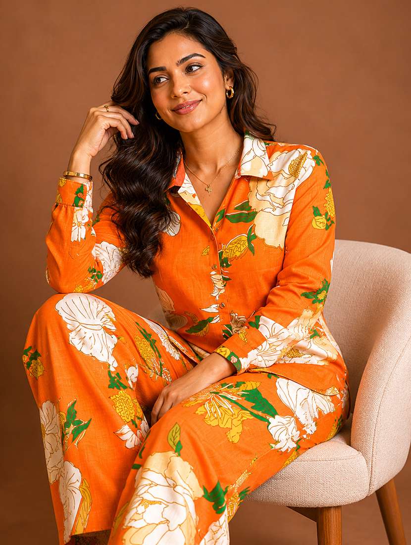 women printed long sleeves ethnic co-ord set - 22578383 -  Standard Image - 1