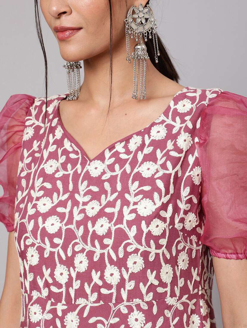 women embroidered puff sleeves kurta pant set with dupatta - 22578395 -  Standard Image - 1