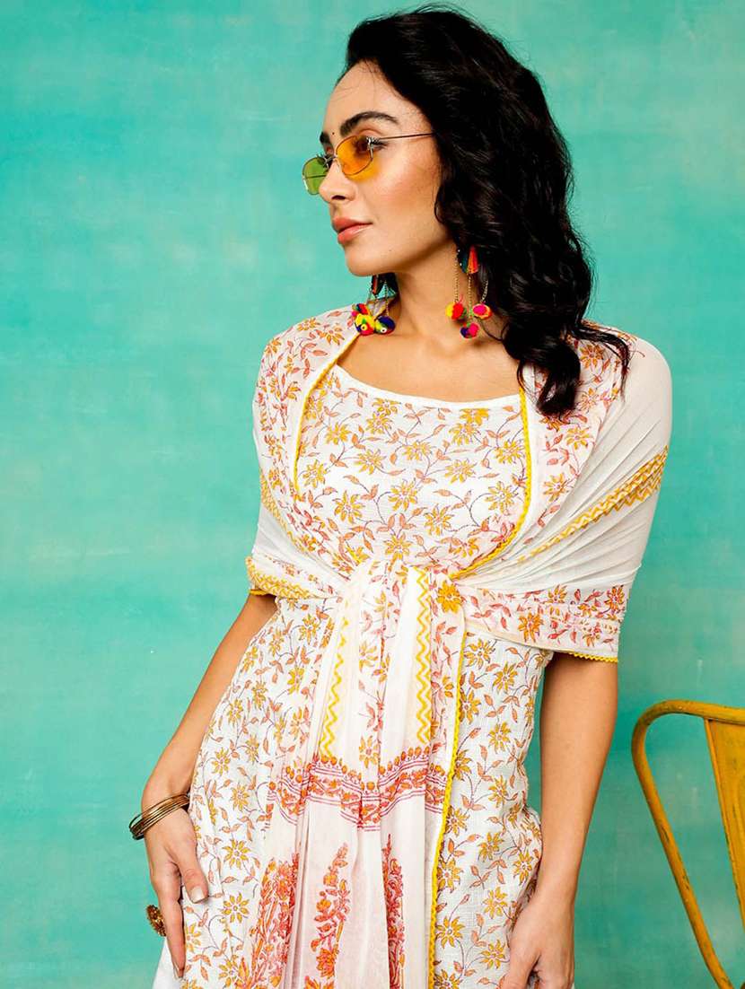 women printed shoulder strap kurta palazzo set with dupatta - 22578397 -  Standard Image - 1