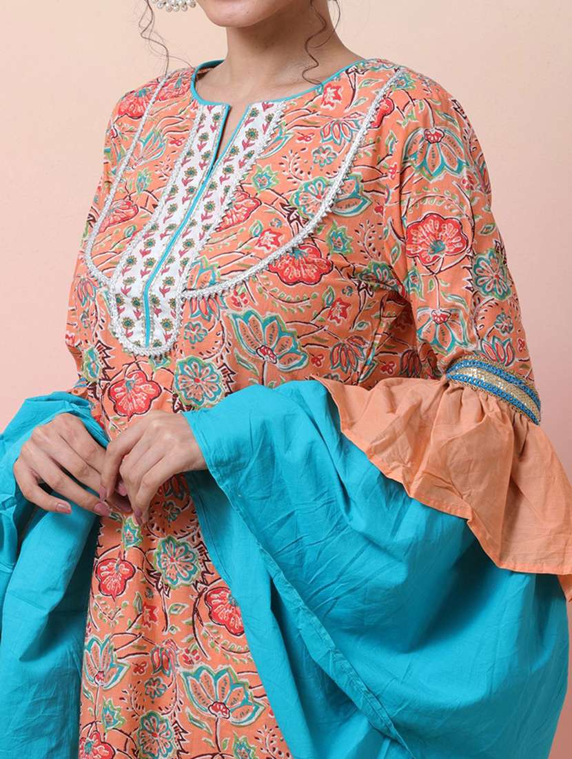 women printed three quarter sleeves kurta salwar set with dupatta - 22578413 -  Standard Image - 1