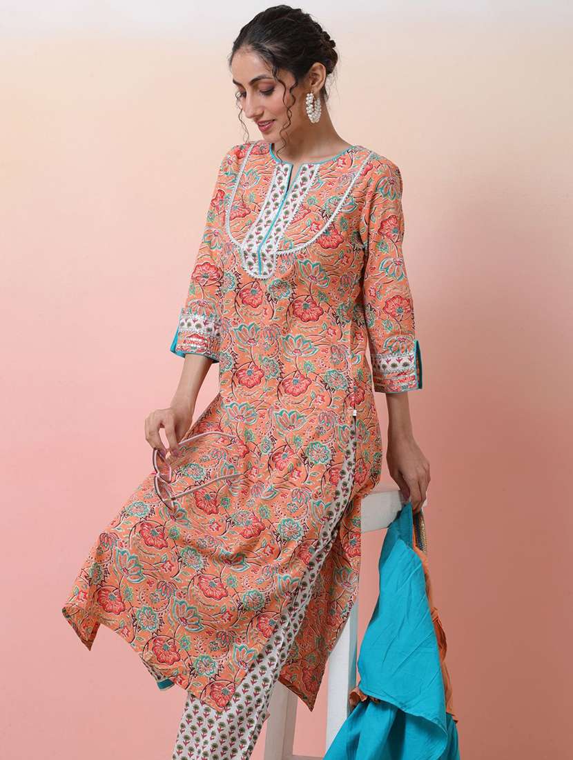 women printed three quarter sleeves kurta salwar set with dupatta - 22578413 -  Standard Image - 4
