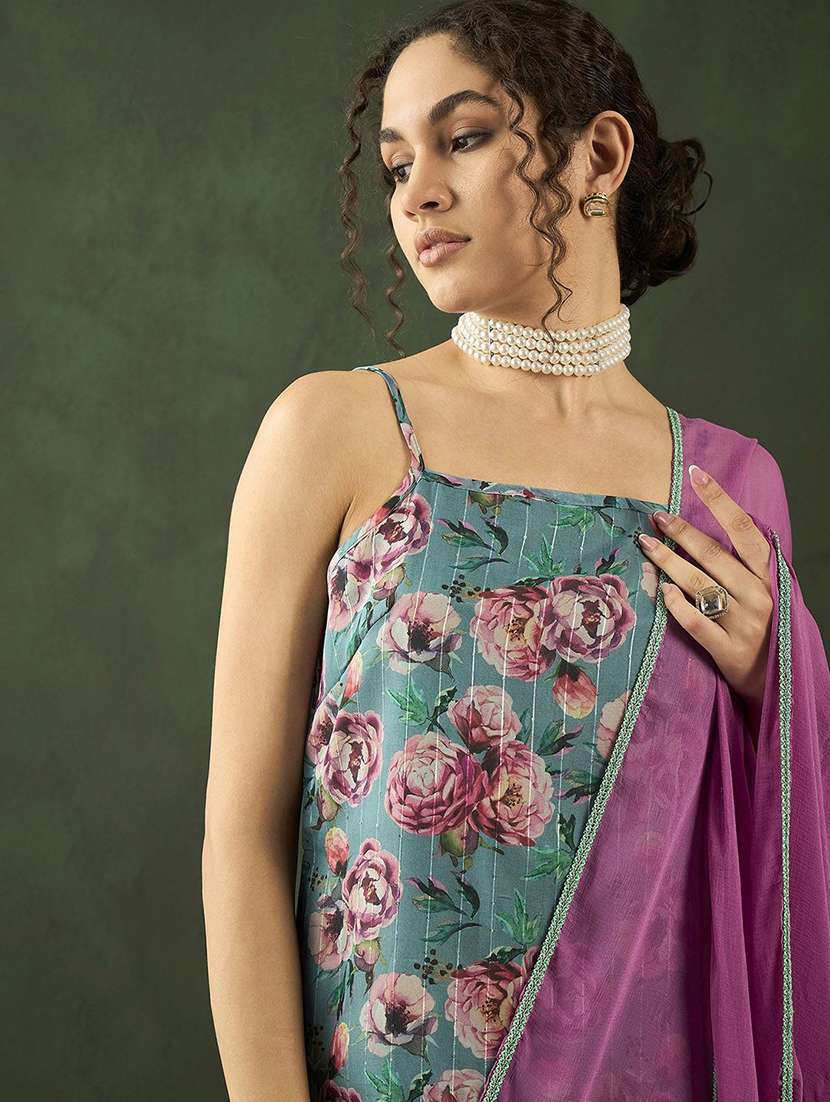 women printed shoulder strap kurta palazzo set with dupatta - 22578416 -  Standard Image - 1