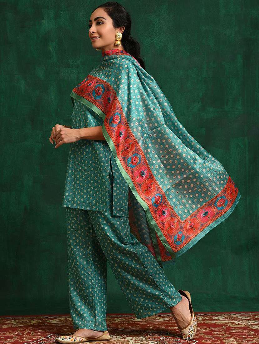 women printed short sleeves kurta palazzo set with dupatta - 22578418 -  Standard Image - 1