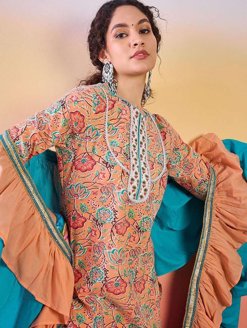 women printed three quarter sleeves kurta salwar set with dupatta - 22578426 -  Standard Image - 1