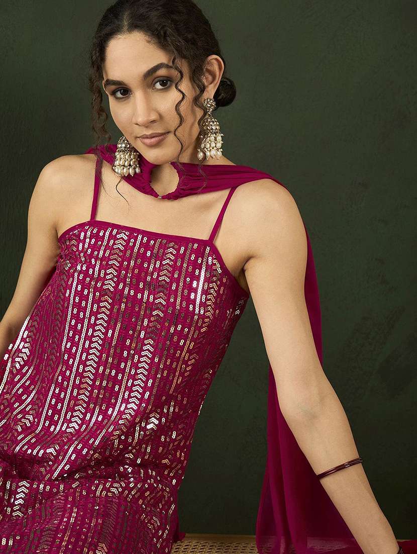 Women Embroidered Shoulder Strap Kurta Sharara Set With Dupatta - 22578428 -  Standard Image - 1