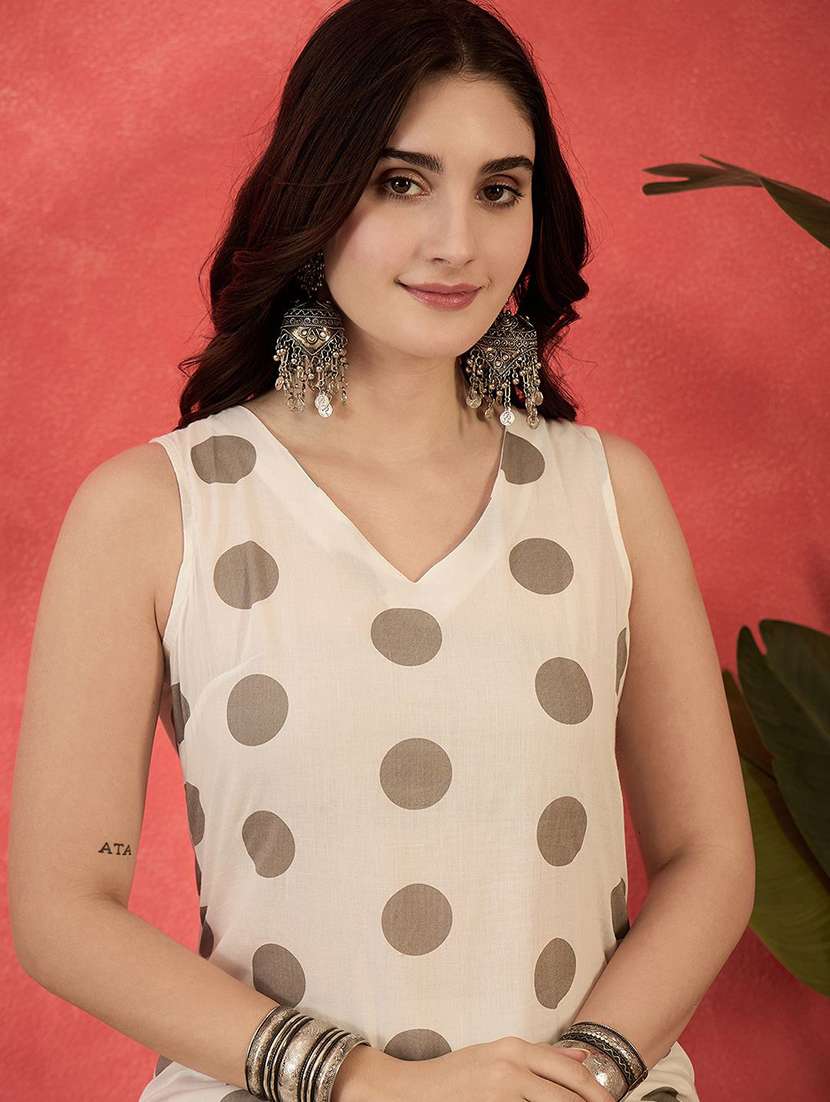 women printed sleeveless kurta pant set - 22578433 -  Standard Image - 1