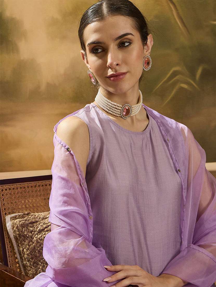 women solid sleeveless kurta pant set with dupatta - 22578442 -  Standard Image - 1
