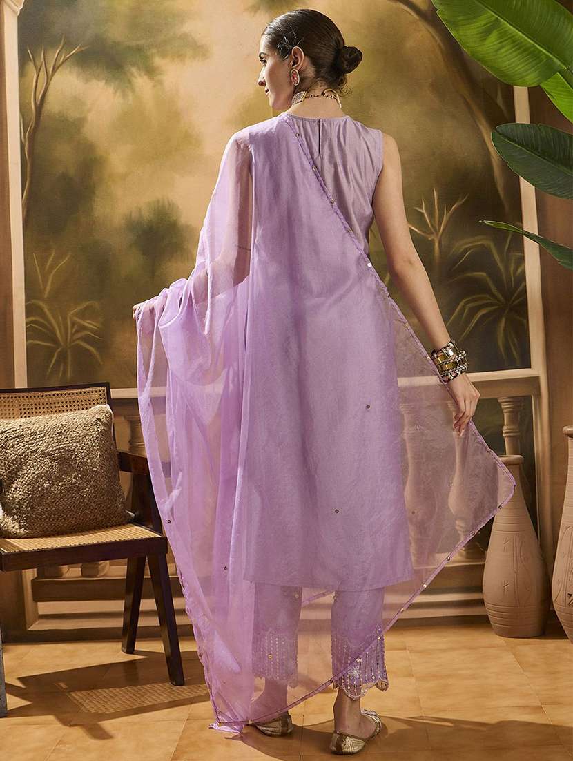 women solid sleeveless kurta pant set with dupatta - 22578442 -  Standard Image - 4