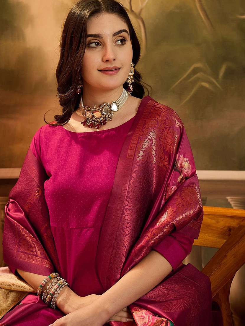 women solid three quarter sleeves kurta pant set with dupatta - 22578460 -  Standard Image - 1